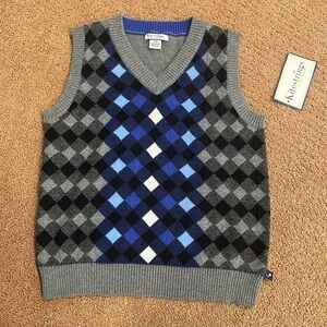 Hartstrings Boys Blue & Grey Knit Sweater Vest Size 5/6 Preppy Academia Grandpa